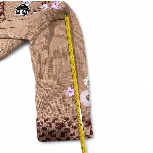 Storybook Knits Floral Embroidered Cardigan in Tan - Picture 3 of 3